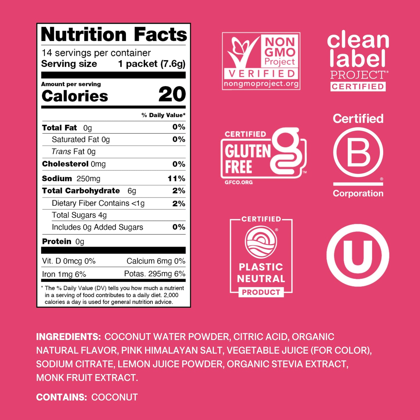 Cure Hydration | Plant-Based Electrolyte Drink Mix | No Added Sugar | FSA & HSA | Dehydration Relief Powder Made with Coconut Water | Non-GMO | Vegan | Pouch of 14 Packets - Berry Pomegranate