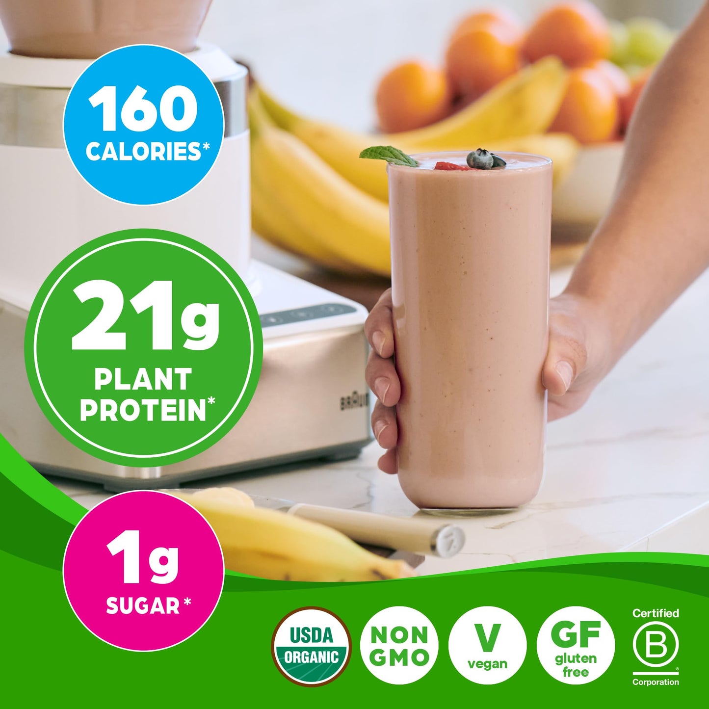 Orgain Organic Vegan Protein + 50 Superfoods Powder, Vanilla Bean - 21g Plant Based Protein, 8g Prebiotic Fiber, No Lactose Ingredients, Gluten Free, No Added Sugar, Non-GMO, 2.02 lb