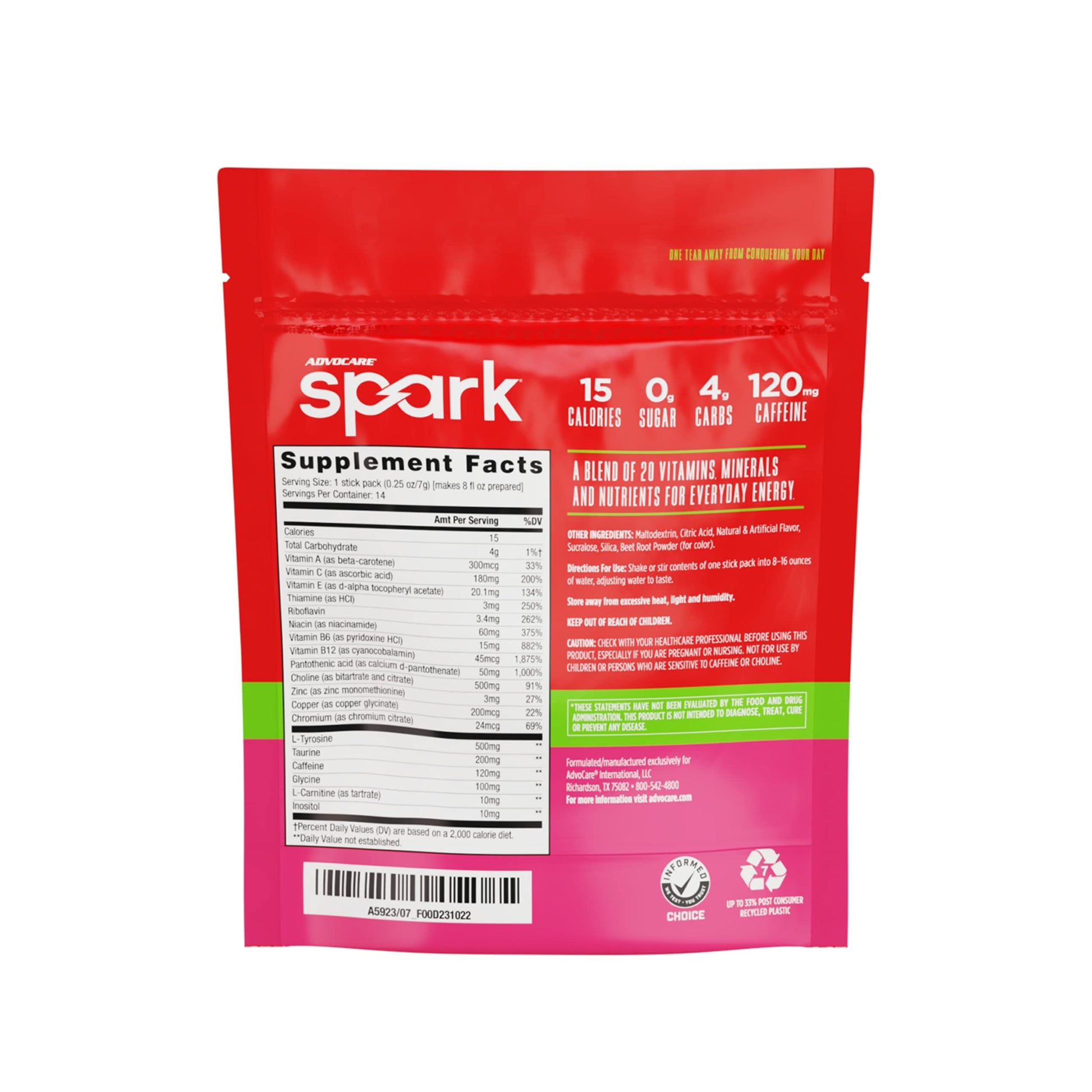 AdvoCare Spark Vitamin & Amino Acid Supplement - Focus & Energy Drink Powder Mix with Vitamin A, B-6, C & E - Also Includes L-Carnitine & L-Tyrosine - Fruit Punch - 10.5 oz Nirvana Guru