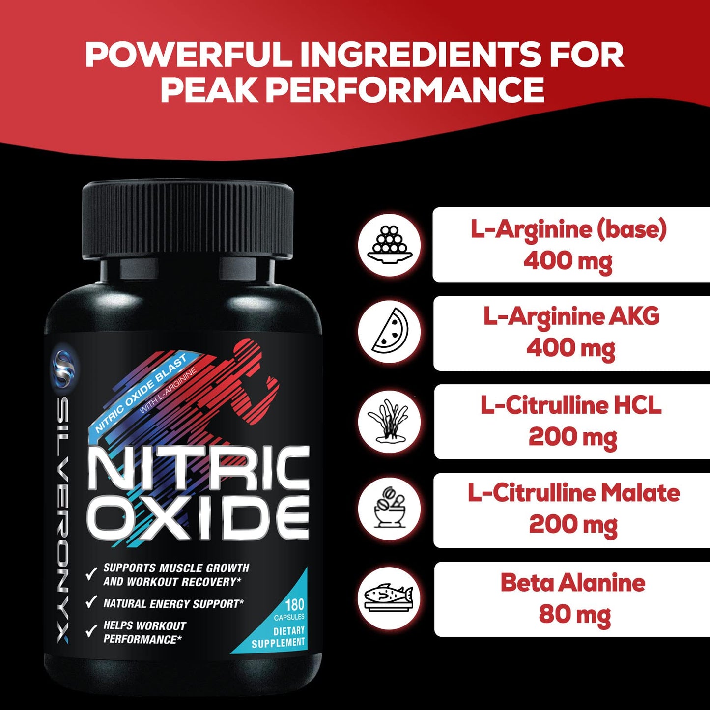Extra Strength Nitric Oxide Supplement 3X Strength L Arginine, Citrulline Malate, AAKG, Beta Alanine - Premium Muscle Supporting Nitric Booster - Natural Energy & Heart Health Support - 180 Capsules Nirvana Guru