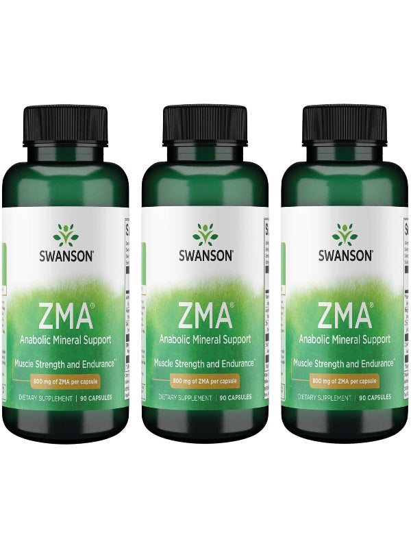 Swanson ZMA - Energy, Metabolism, and Muscle Recovery Support for Men and Women - Anabolic Mineral Support for Athletes Combining Zinc and Magnesium with Vitamin B6 - (90 Capsules, 800mg Each) 3 Pack Nirvana Guru