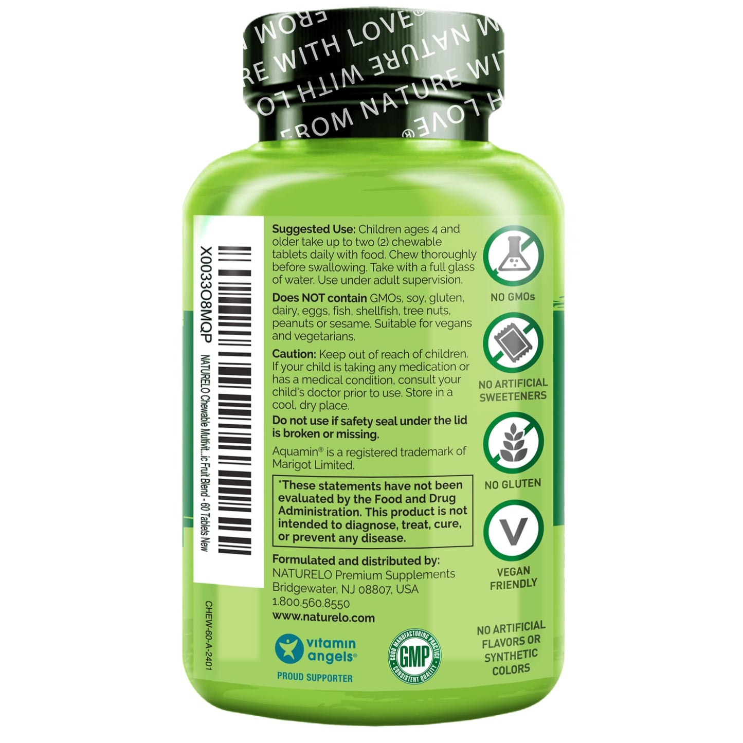 NATURELO Chewable Vitamin for Kids – Multivitamin with Whole Food Organic Fruit Blend - 60 Tablets for Children - Nirvana Guru