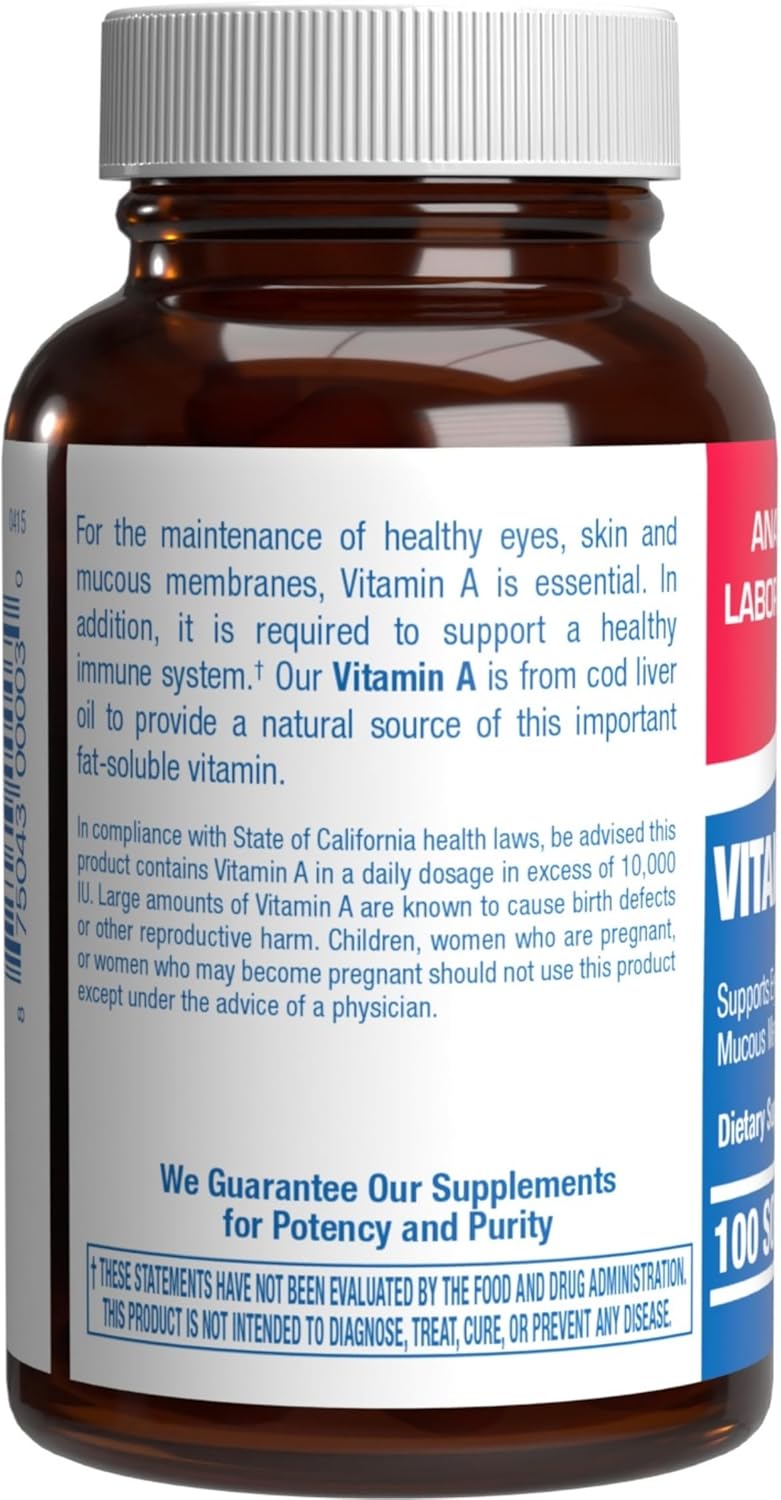 Vitamin A 10000 IU Softgels - Clinical Formula Vitamin A Supplement from Cod Liver Oil with Broad Spectrum Retinoids for Eye Care Vision Support & Reproductive Health - Made in The USA - 100 Servings Nirvana Guru