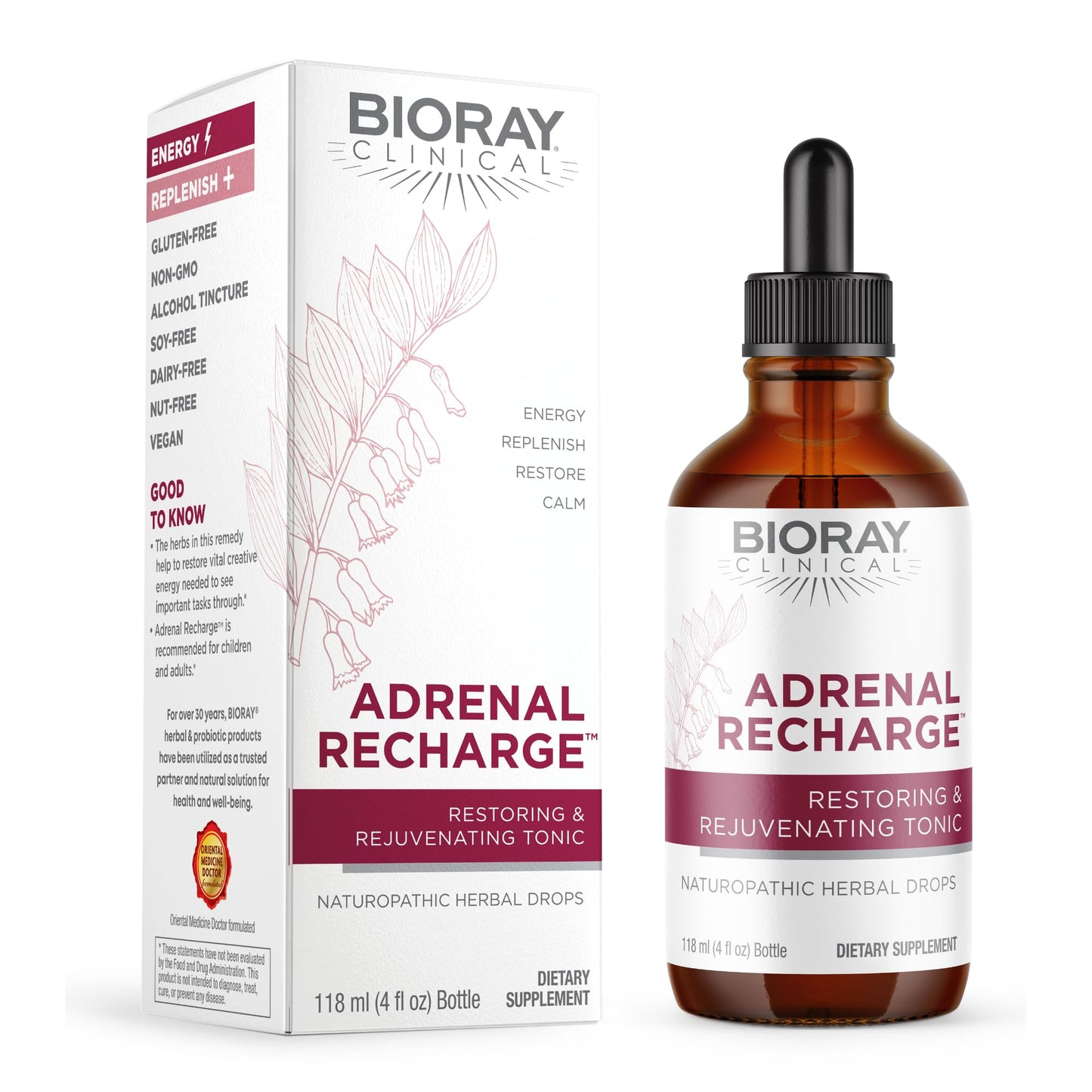 BIORAY Clinical Adrenal Recharge - 2 fl oz - Restoring & Rejuvenating Alcohol Tincture - Non-GMO, Vegan, Gluten Free Nirvana Guru