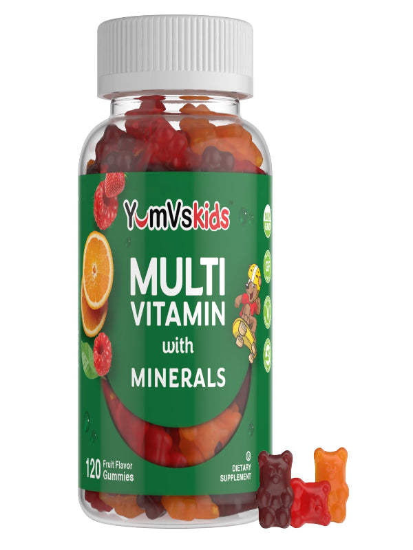 YumVs Kids Multivitamin Gummies - Fruit Flavored Chewable Children's Multivitamin - Kids Vitamins Multivitamin Gummy with 12 Minerals & Vitamins A C D3 E B6 B12 - Kosher Halal Gluten Free (60 Count) - Nirvana Guru