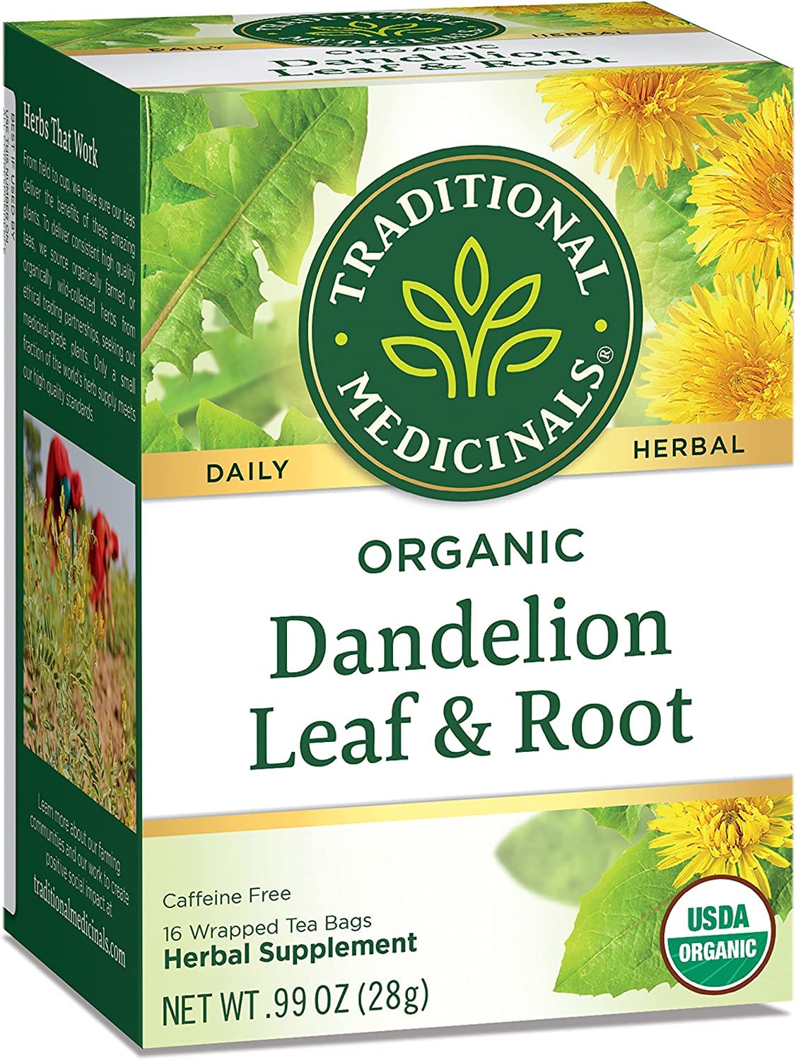 Traditional Medicinals Tea, Organic Dandelion Leaf & Root, Supports Kidney Function & Healthy Digestion, 16 Tea Bags - Nirvana Guru