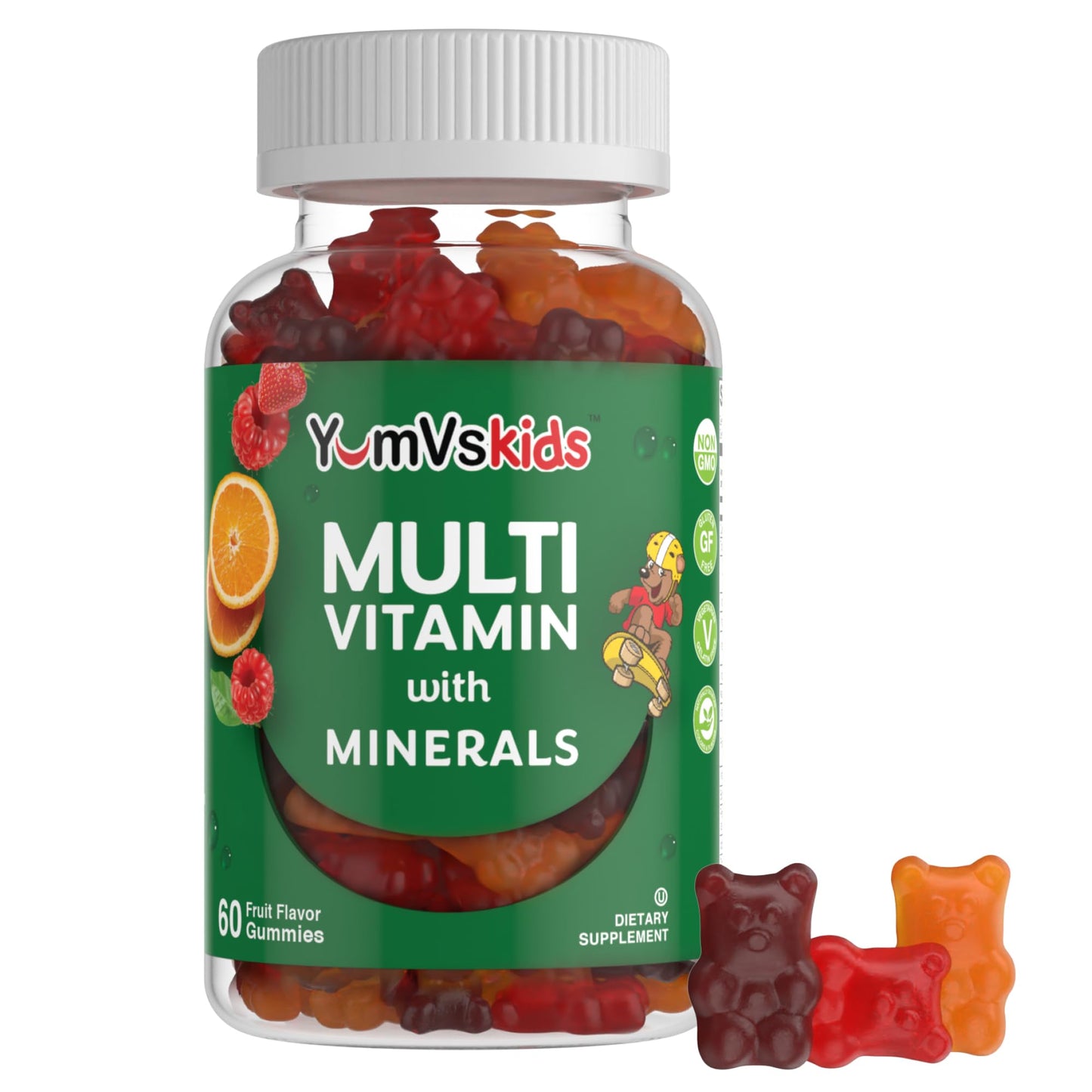 YumVs Kids Multivitamin Gummies - Fruit Flavored Chewable Children's Multivitamin - Kids Vitamins Multivitamin Gummy with 12 Minerals & Vitamins A C D3 E B6 B12 - Kosher Halal Gluten Free (60 Count) - Nirvana Guru