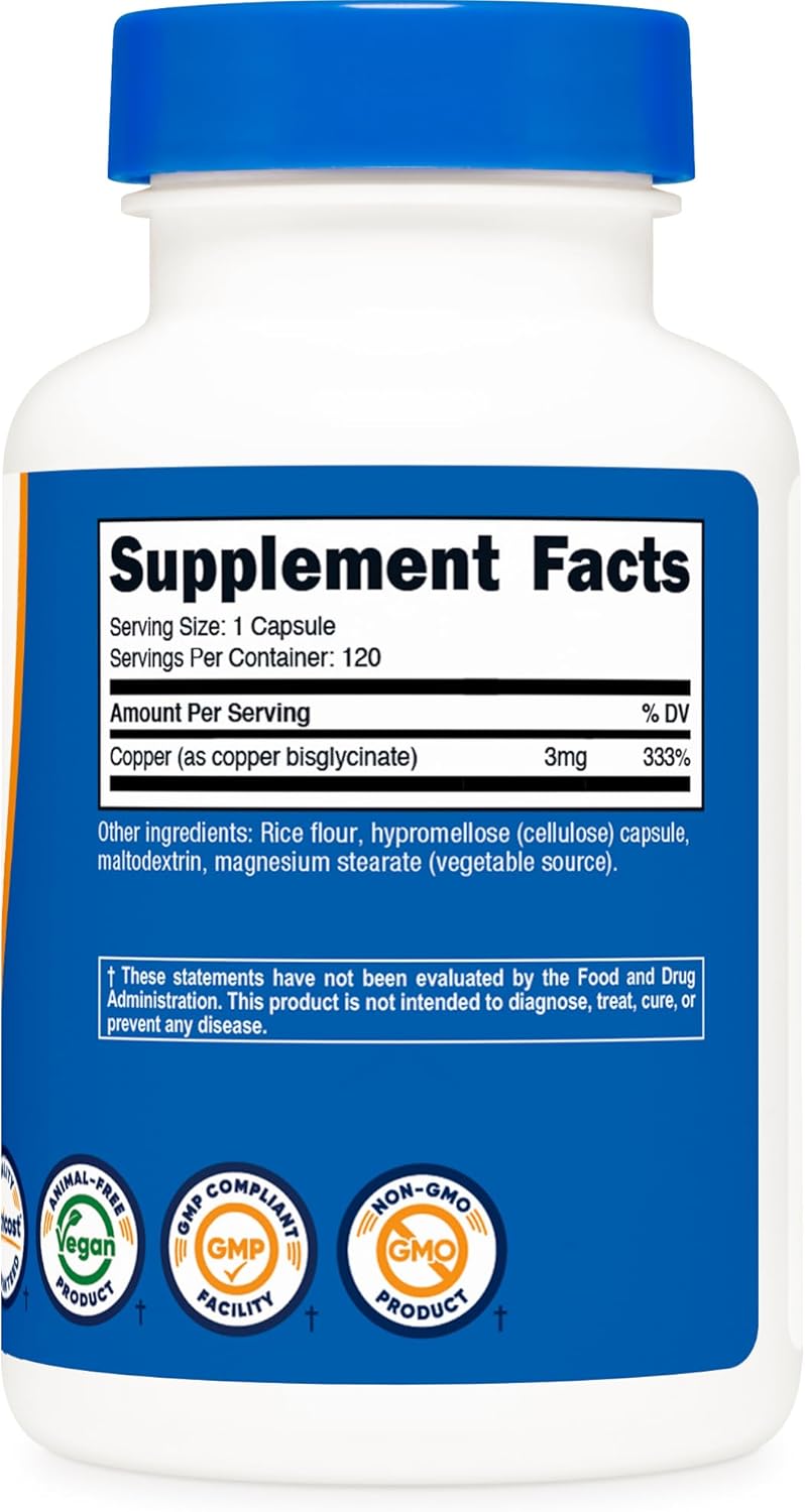 Nutricost Copper Glycinate Capsules (120 Capsules, 3MG Copper per Serving) - Non GMO, Vegan Nirvana Guru
