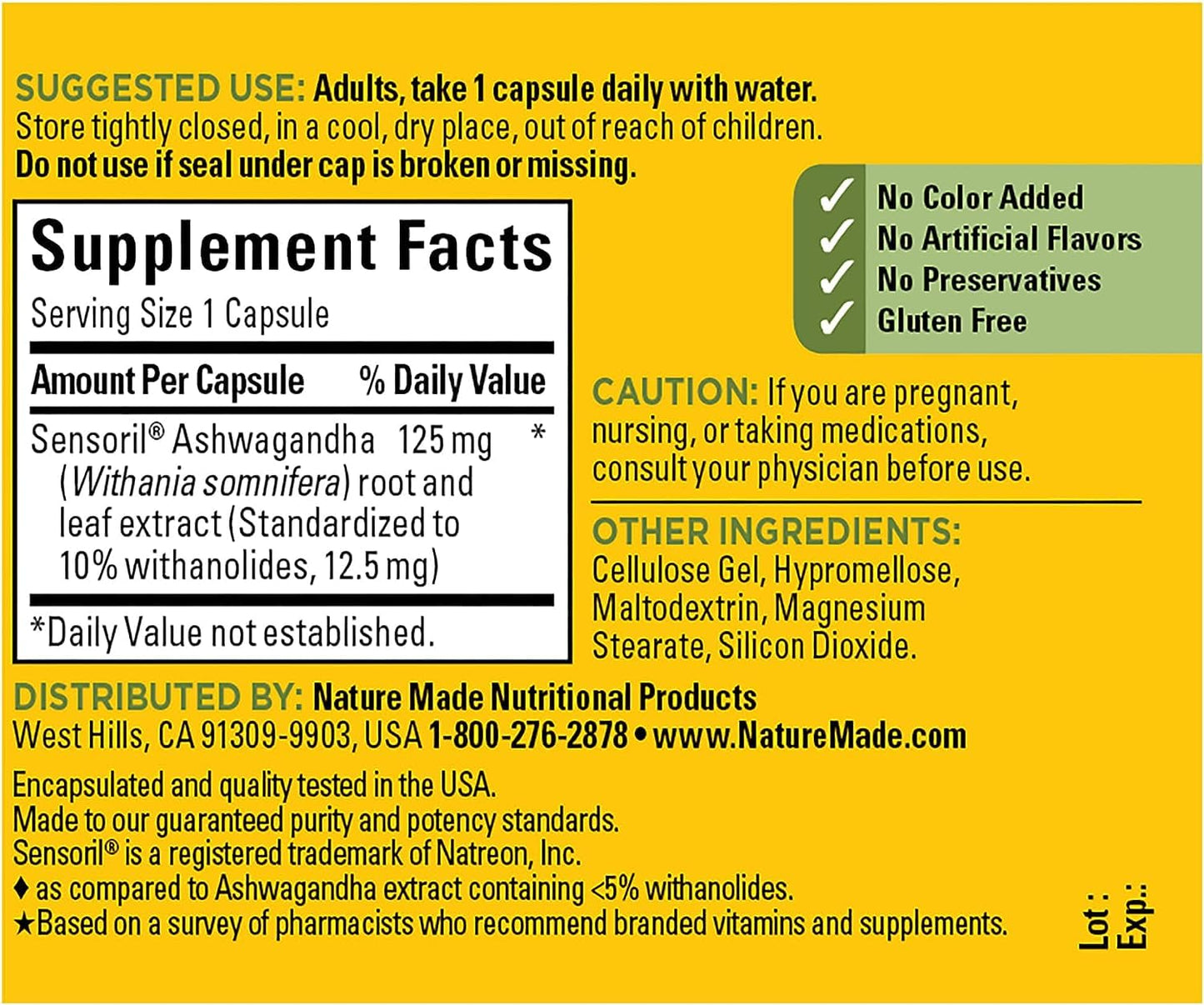 Nature Made Ashwagandha Capsules 125mg for Stress Support, 60 Capsules, 60 Day Supply - Nirvana Guru