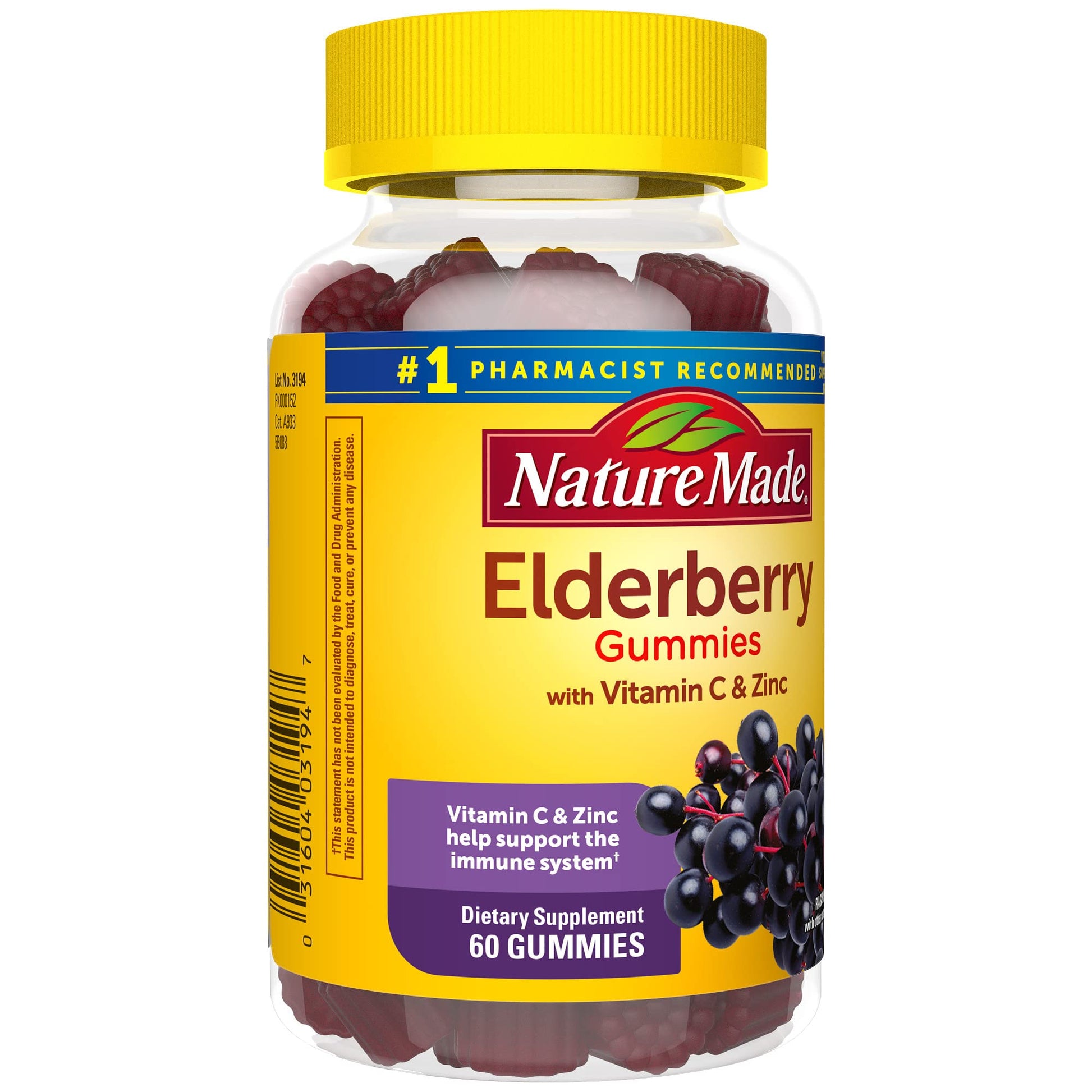 Nature Made Elderberry with Vitamin C and Zinc, Dietary Supplement for Immune Support, 100 Gummies, 50 Day Supply - Nirvana Guru