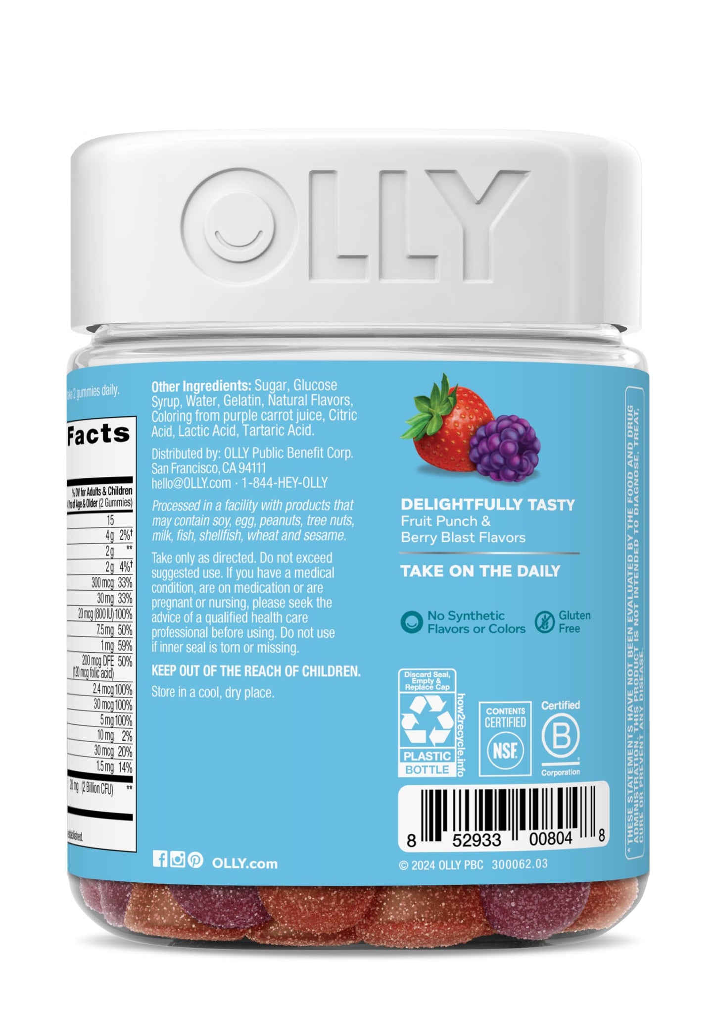 OLLY Kids Multivitamin & Probiotic Gummy, Digestive Support, Vitamins A, D, C, E, B, Zinc, Chewable Supplement, Berry Flavor, 50 day supply - 100 Count Nirvana Guru