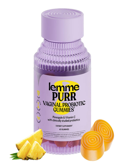 Lemme Purr Vaginal Probiotic Gummies for Women - Balanced pH, Healthy Odor, Yeast Balance & Flora Support + Vitamin C for Immune Health - Tasty Pineapple (60 Count)