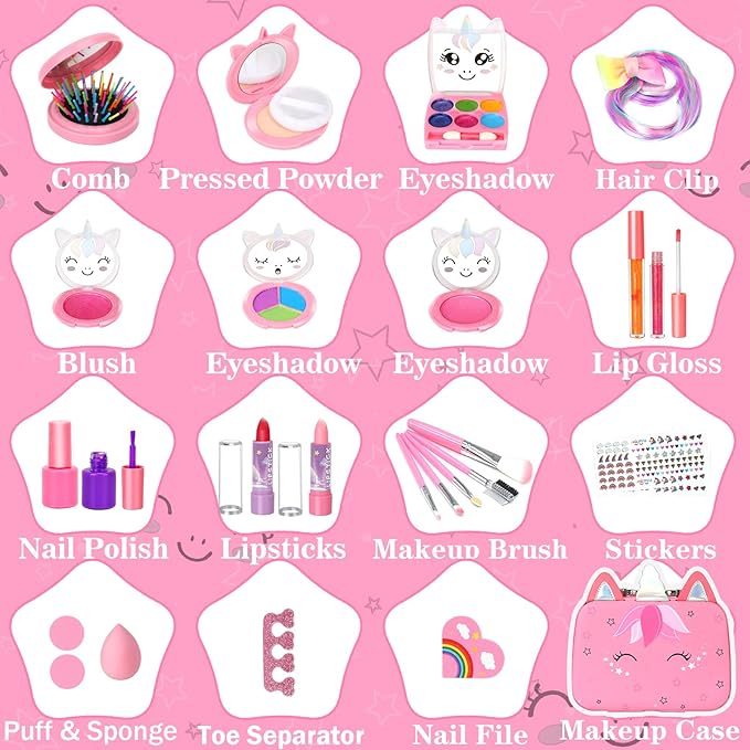 Heaning Kids Washable Makeup Girl Toys - Real Makeup Kit Kid Make up Set for Toddlers Children Princess Dress Up Christmas Birthday Gifts Toys for 3 4 5 6 7 8 9 10 11 12 Year Old Girls nirvanaguru