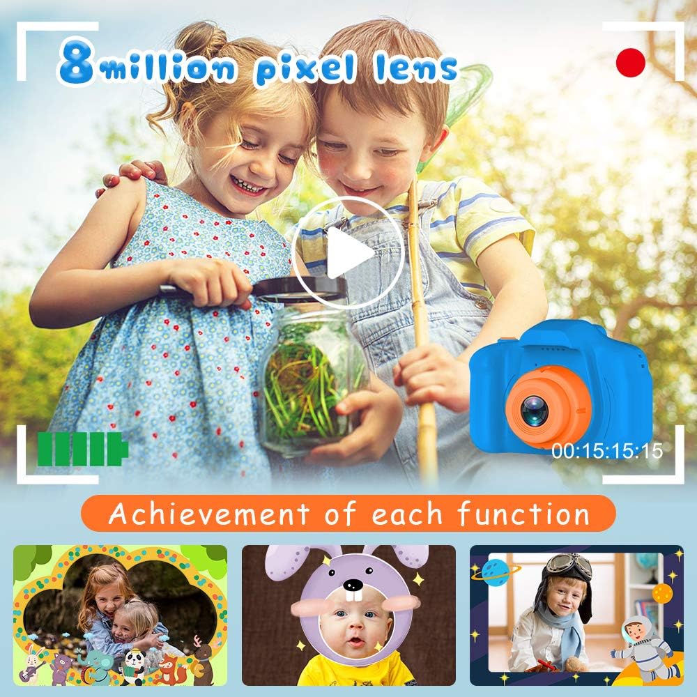 Seckton Upgrade Kids Selfie Camera, Christmas Birthday Gifts for Boys Age 3-9, HD Digital Video Cameras for Toddler, Portable Toy for 3 4 5 6 7 8 Year Old Boy with 32GB SD Card-Navy Nirvana Guru