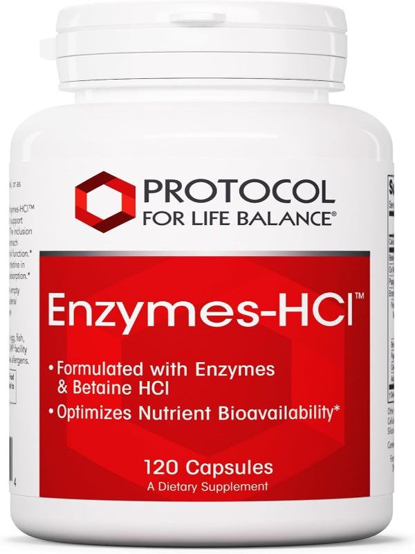 PROTOCOL FOR LIFE BALANCE Enzymes-HCl - Digestive Enzymes with Bromelain - Full Spectrum of Proteases - Digestion Supplement - Soy & Dairy Free - 120 Capsules Nirvana Guru