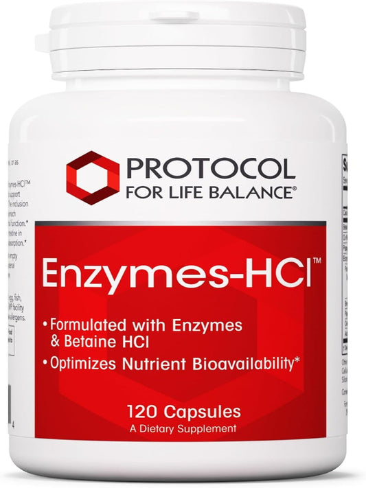 PROTOCOL FOR LIFE BALANCE Enzymes-HCl - Digestive Enzymes with Bromelain - Full Spectrum of Proteases - Digestion Supplement - Soy & Dairy Free - 120 Capsules Nirvana Guru