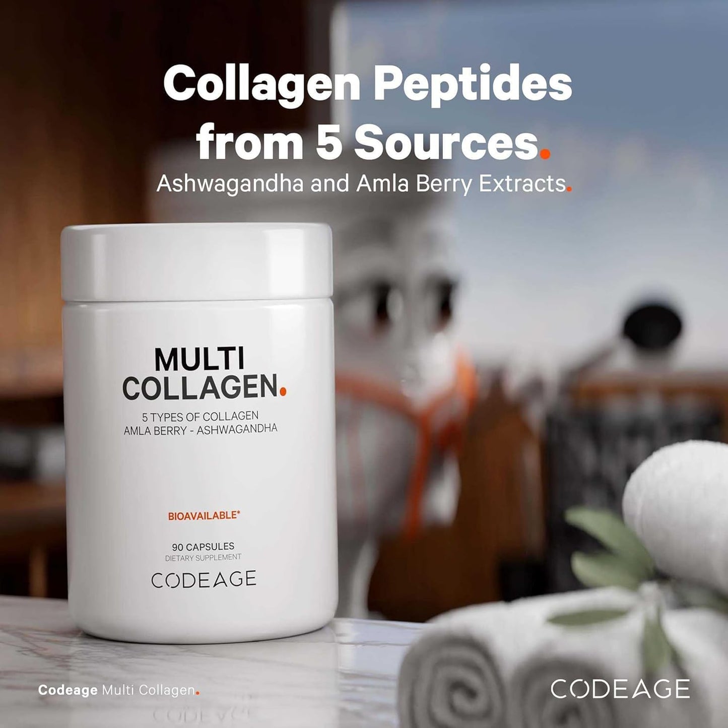 Codeage Multi Collagen Peptides Protein Capsules, 5 Collagen Types, Grass-Fed & Hydrolyzed Bovine Collagen Pills Supplement, Ashwagandha, Amla Berry Vitamins, Collagen Peptides - 90 Capsules - Nirvana Guru