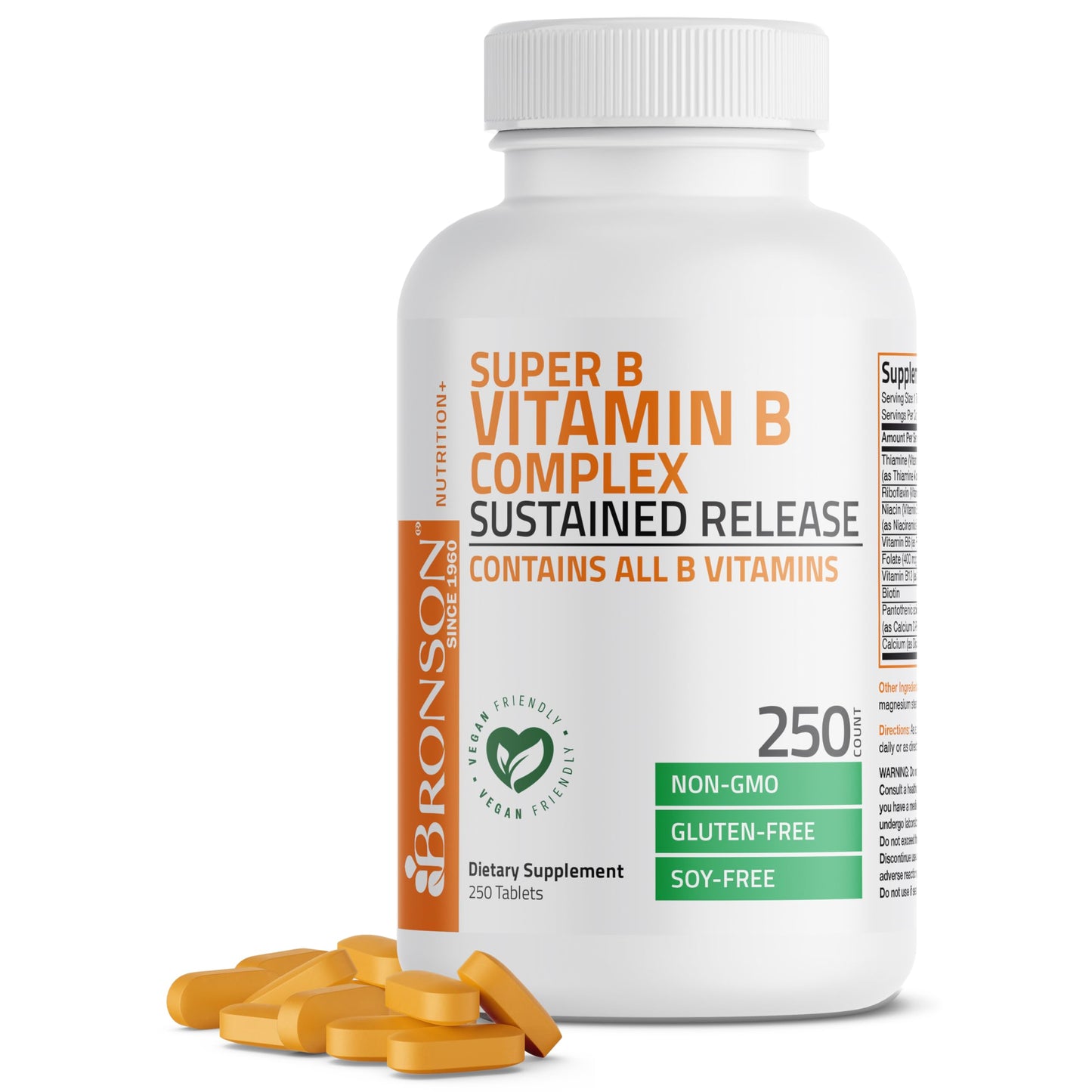 Bronson Super B Vitamin B Complex Sustained Slow Release (Vitamin B1, B2, B3, B6, B9 - Folic Acid, B12) Contains All B Vitamins 60 Tablets Nirvana Guru