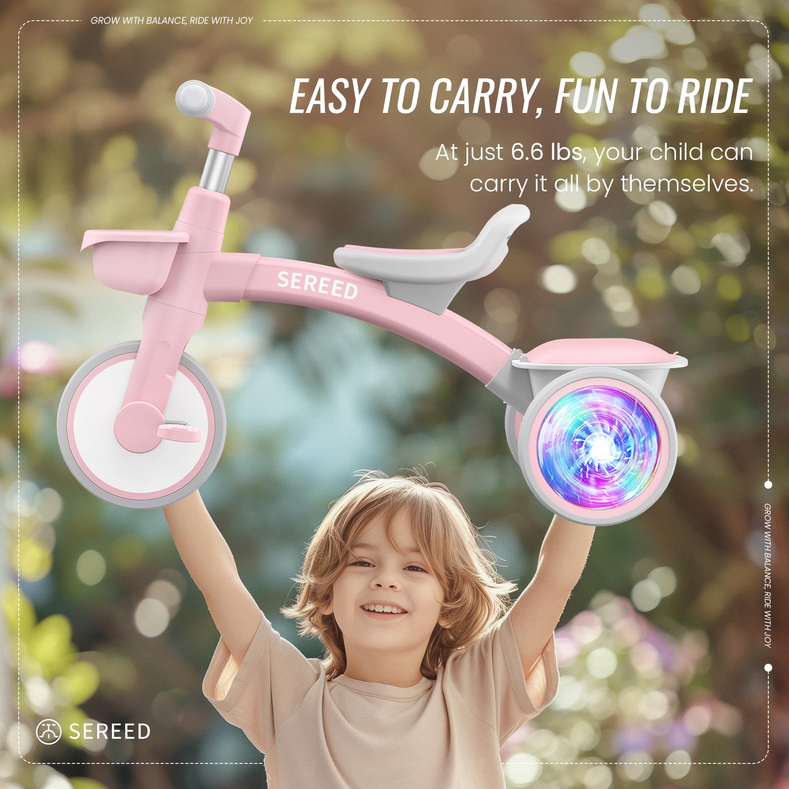 SEREED Colorful Lighting Toddler Tricycle for 2-5 Years Old Girls, Adjustable Seat&Handlebar Trike, Removable Basket, Birthday Gift Idea for Kids Ages 2+ (Pink) Nirvana Guru