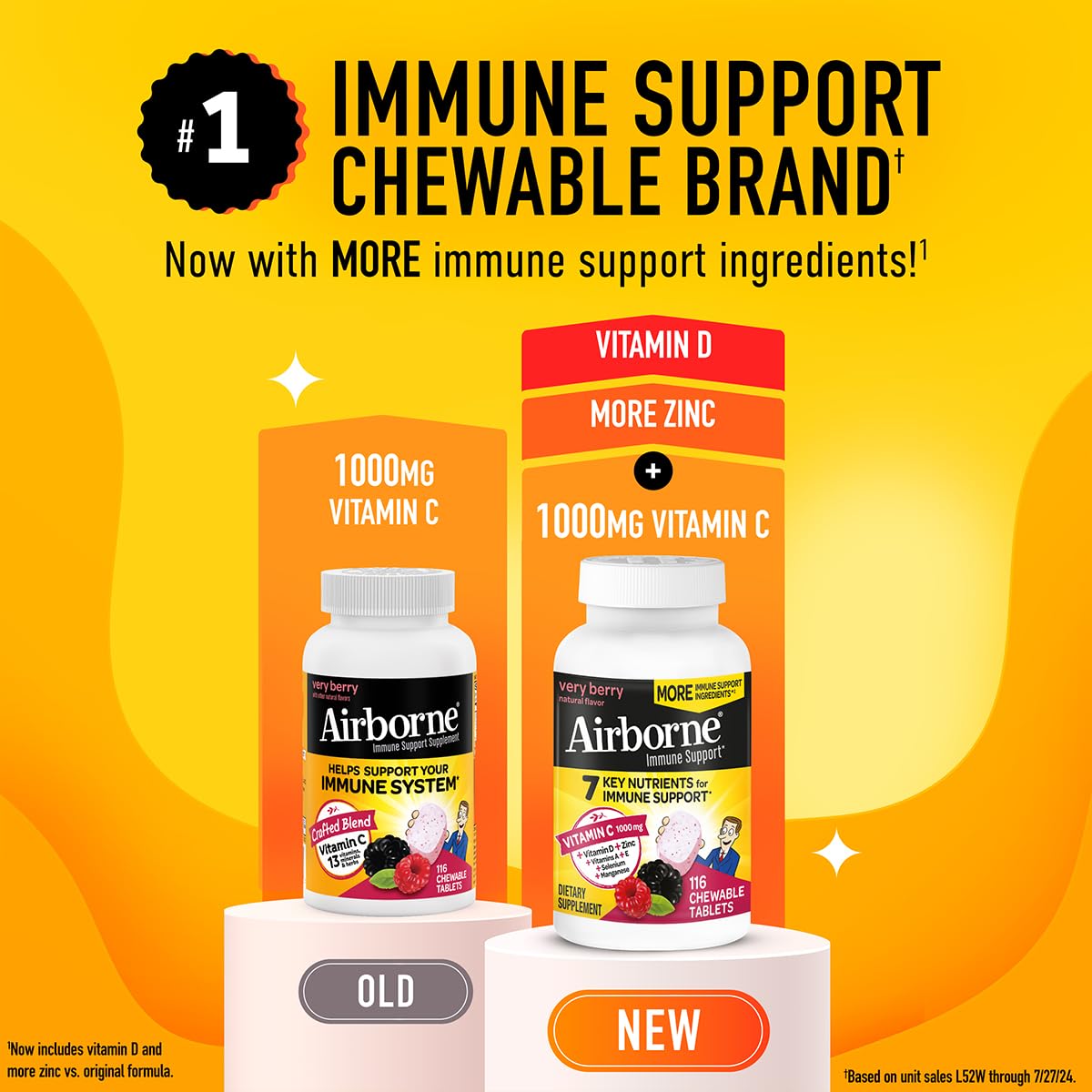 Airborne 1000mg Vitamin C + Zinc Immune Support Supplement Chewable Tablets, Very Berry Flavor with Powerful Antioxidants Vitamins A C & E, 116 Chewable Tablets (2 Pack) Nirvana Guru
