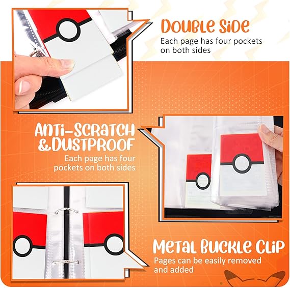 Card Binder 4 Pocket, Trading Card Holder Fits 400 Cards With 50 Removable Sleeves, Portable Collection Card Ablum, Game Card Case book With Zipper for Gift, Red nirvanaguru