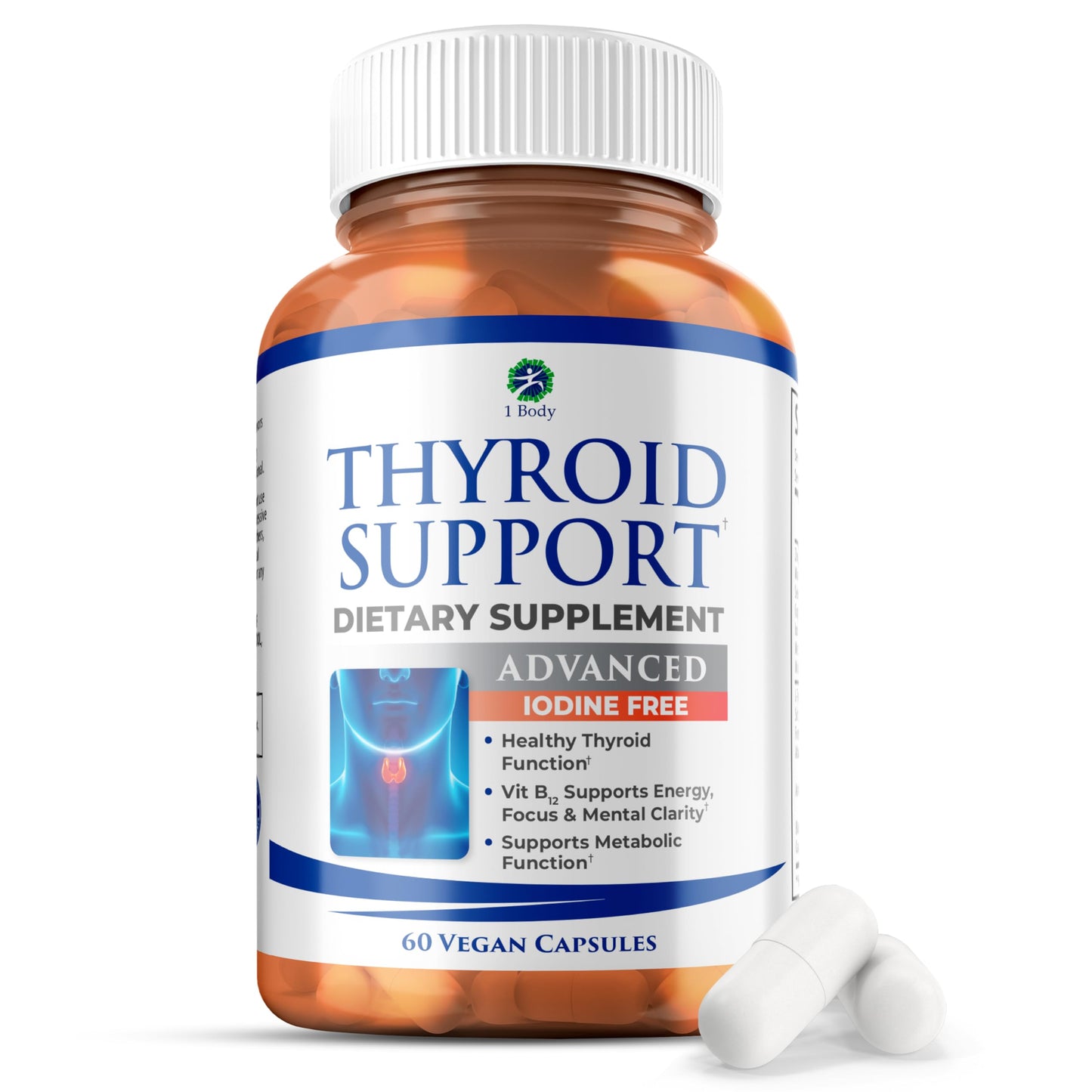 1 Body Thyroid Support Supplement with Iodine, B12, Zinc, Selenium, Ashwagandha, Non-GMO, Vegetarian, 30 Day Supply Nirvana Guru