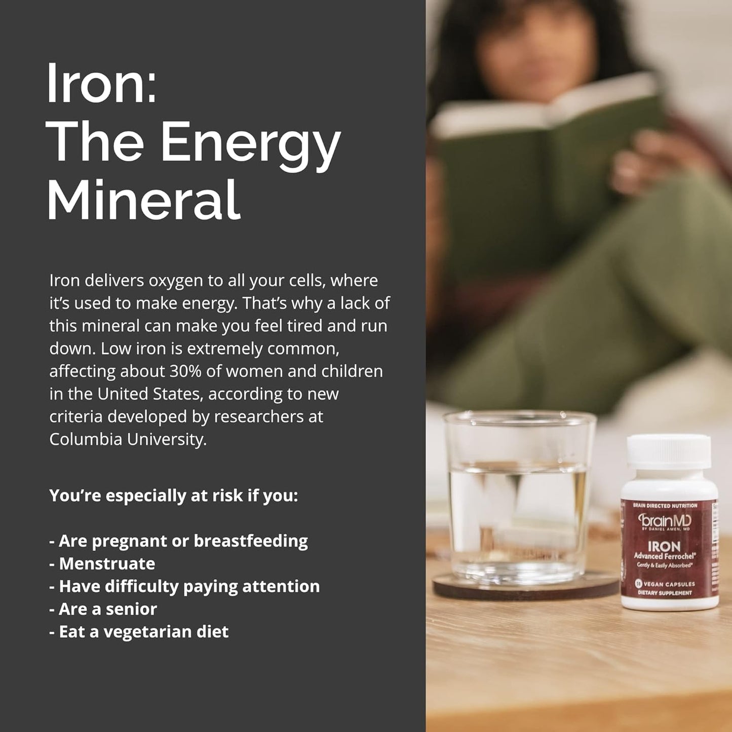 BRAINMD Dr Amen Iron - 30 Capsules - Supports Energy Production, Cognitive Function & Gene Regulation - Gentle & Easily Absorbed - Gluten Free - 30 Servings Nirvana Guru