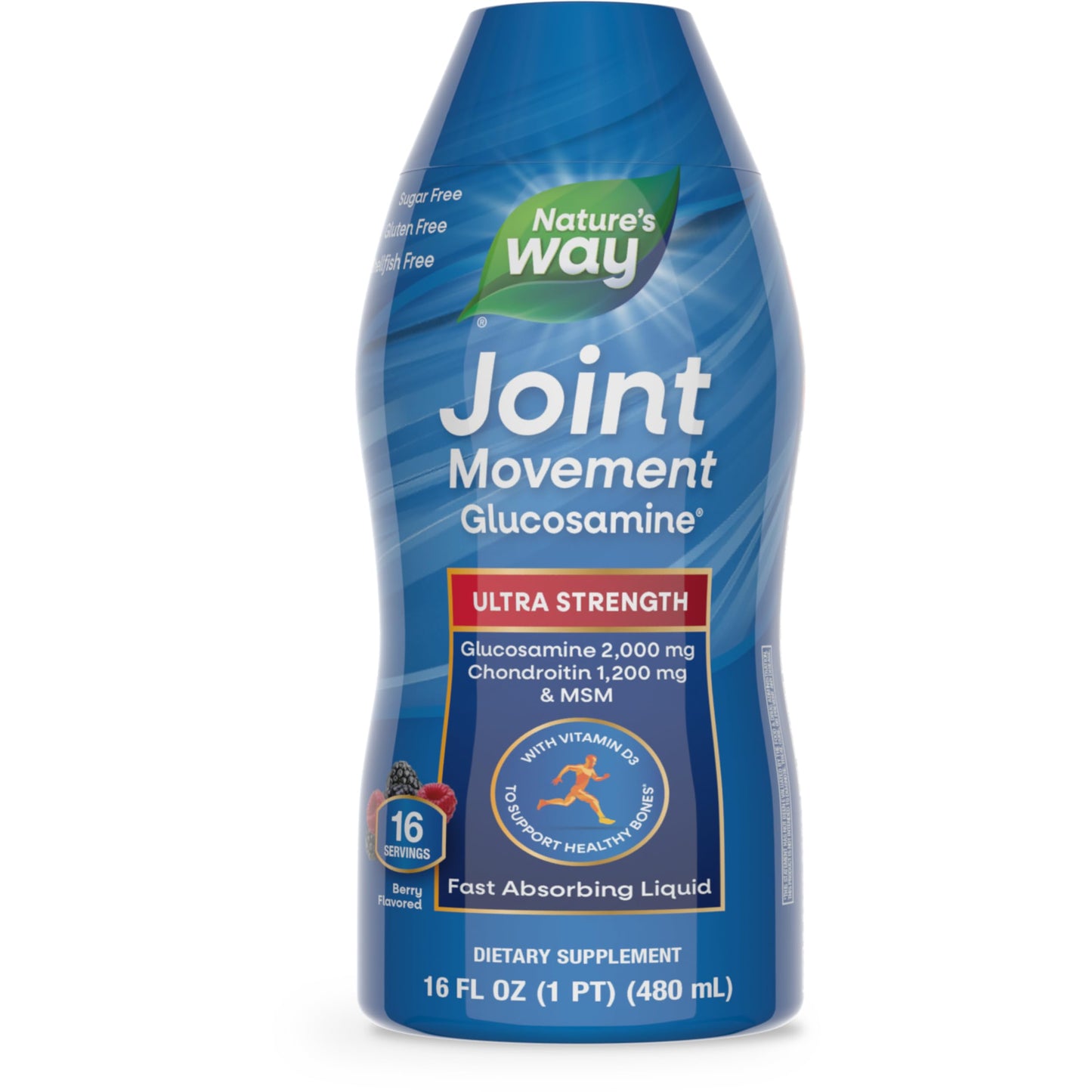 Nature's Way Joint Movement Glucosamine Fast Absorbing Liquid, Ultra Strength, Supports Healthy Bones*, Chondroitin, and MSM with Vitamin D3, Berry Flavored, 16 Fl Oz (Packaging May Vary) - Nirvana Guru