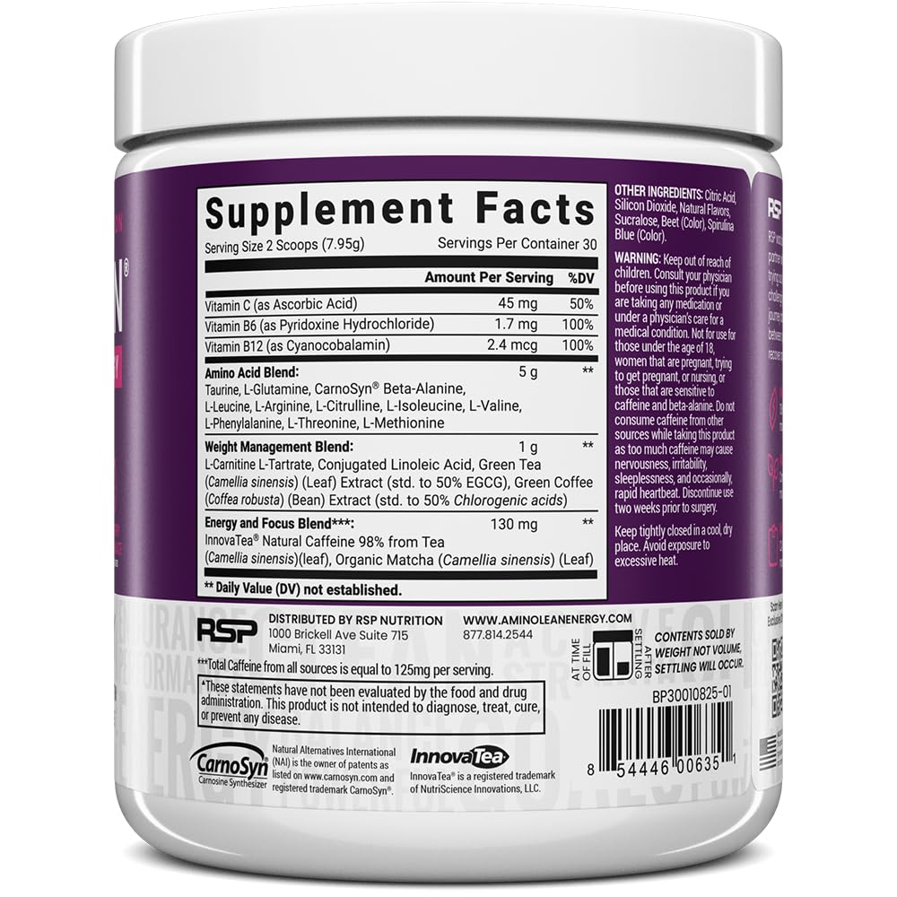 RSP NUTRITION AminoLean Pre Workout Powder, Amino Energy & Weight Management with Vegan BCAA Amino Acids, Natural Caffeine, Preworkout Boost for Men & Women, 30 Serv, Pink Lemonade… Nirvana Guru