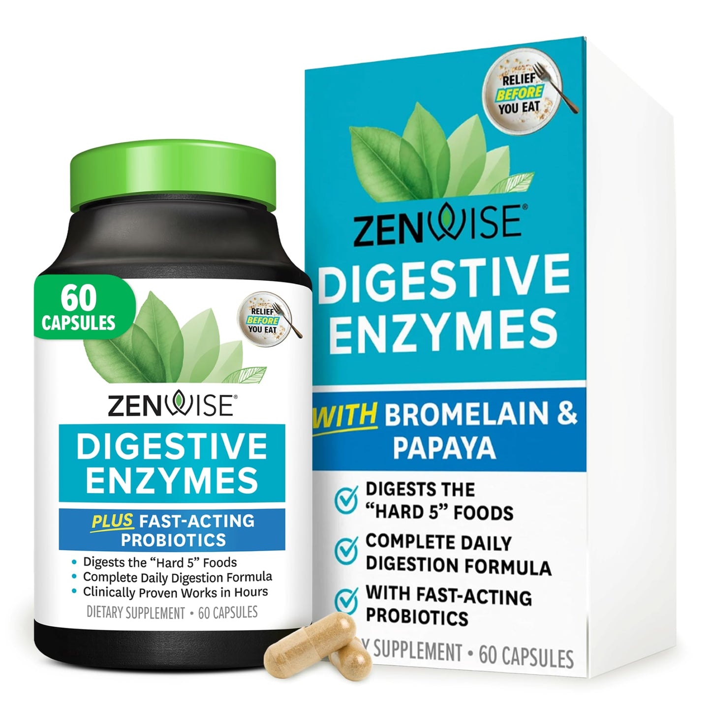 Zenwise Health Digestive Enzymes and Bromelain for Gut Health - Probiotic Multi Enzymes with Prebiotics and Probiotics for Women and Men for Digestive Health and Bloating Relief for Digestion - 45 CT Nirvana Guru