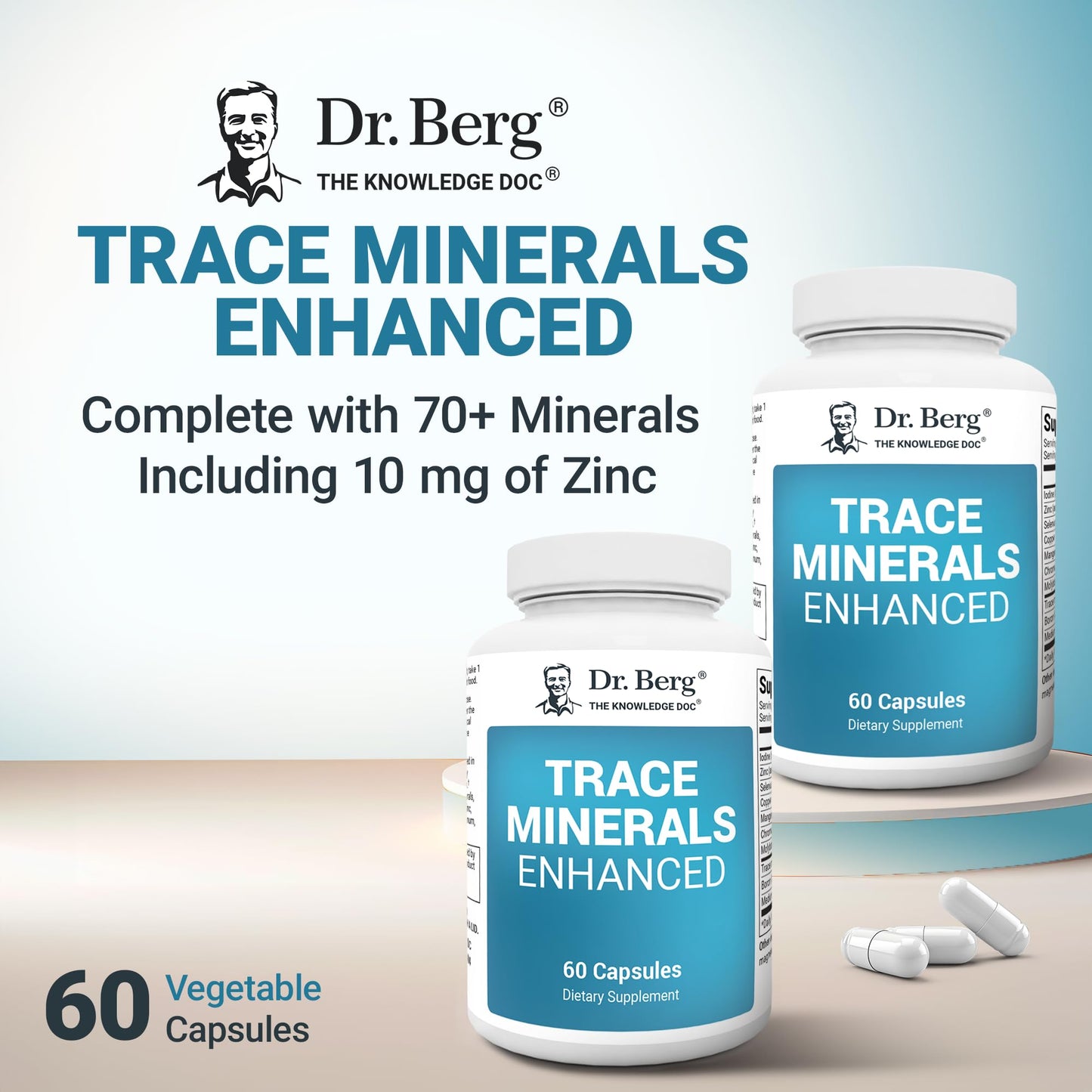 Dr. Berg Trace Minerals Enhanced Complex - Complete with 70+ Minerals Including 10 mg of Zinc - Dietary Supplement - 60 Capsules - Nirvana Guru