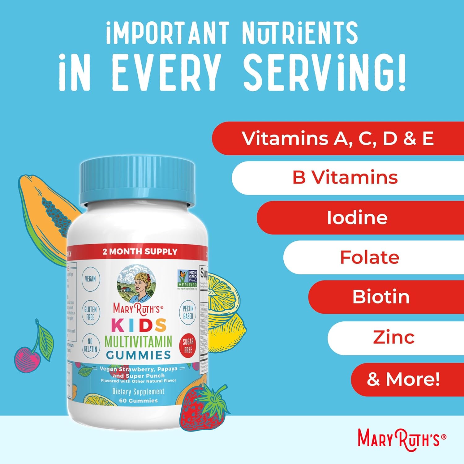 MaryRuth Organics Kids Vitamins | Multi | Sugar Free | 2 Month Supply | Kids Multivitamin Gummies for Ages 2+ | Vegan | Only 1 Gummy a Day | 60 Count - Nirvana Guru
