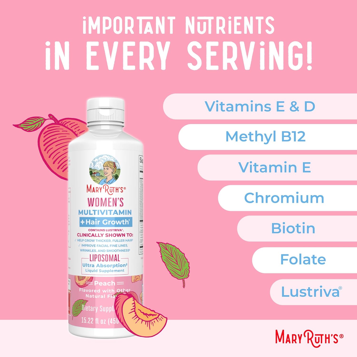 Women's Multivitamin + Lustriva Hair Growth Liposomal | Biotin 10000mcg | Clinically Tested for Thicker Hair, Wrinkles, Fine Lines, Skin Care | with Ashwagandha & Maca Root | Ages 18+ | 15.22 Fl Oz - Nirvana Guru