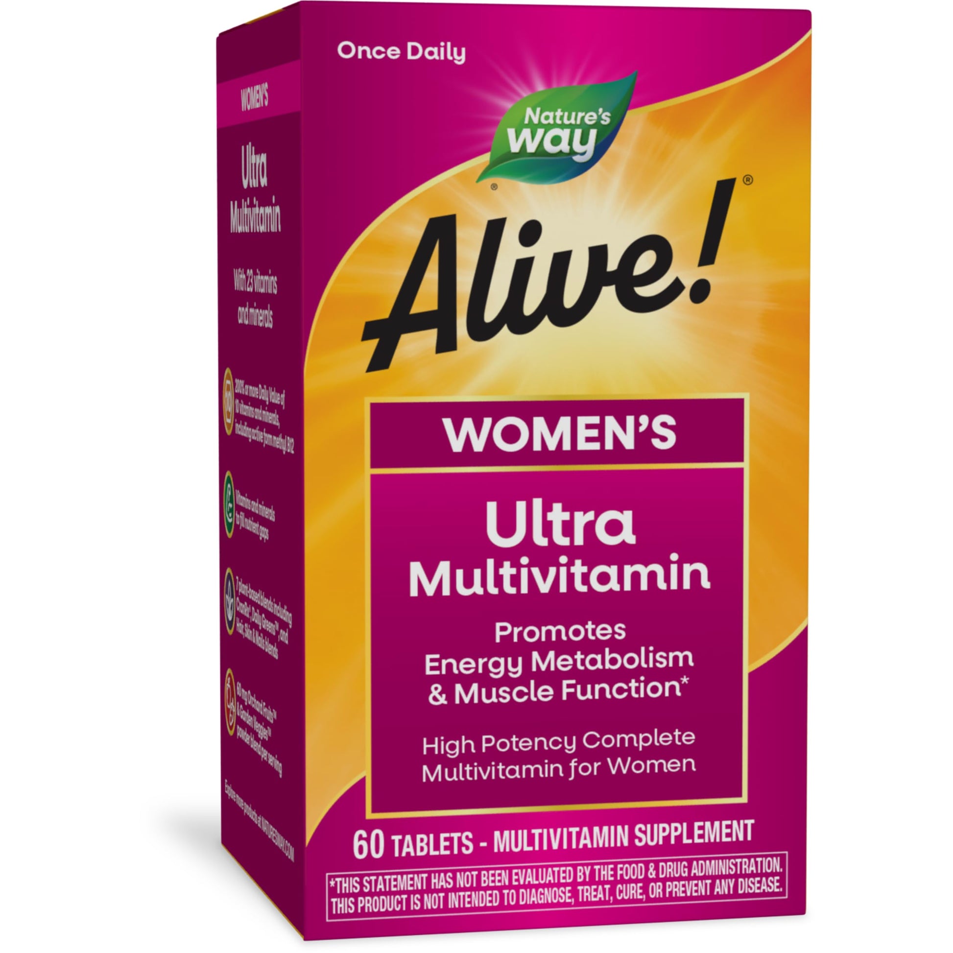 Nature's Way Alive! Women's Daily Ultra Multivitamin, High Potency Formula, Promotes Energy Metabolism and Muscle Function*, with Methylated B12, 60 Tablets - Nirvana Guru