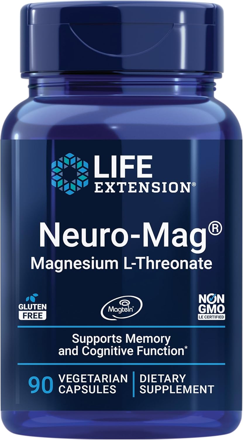 Life Extension Neuro-Mag Magnesium L-Threonate, Magnesium L-threonate, Memory Health, Quick Thinking, Cognitive Health Support, Vegetarian, Non-GMO, 90 Vegetarian Capsules - Nirvana Guru