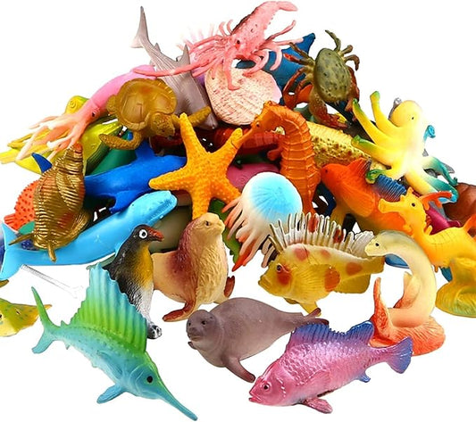 Funcorn Toys Ocean Sea Animal, 52 Pack Assorted Mini Vinyl Plastic Animal Toy Set, Realistic Under The Sea Life Figure Bath Toy for Child Educational Party Cake Cupcake Topper,Valentines Day Gift nirvanaguru