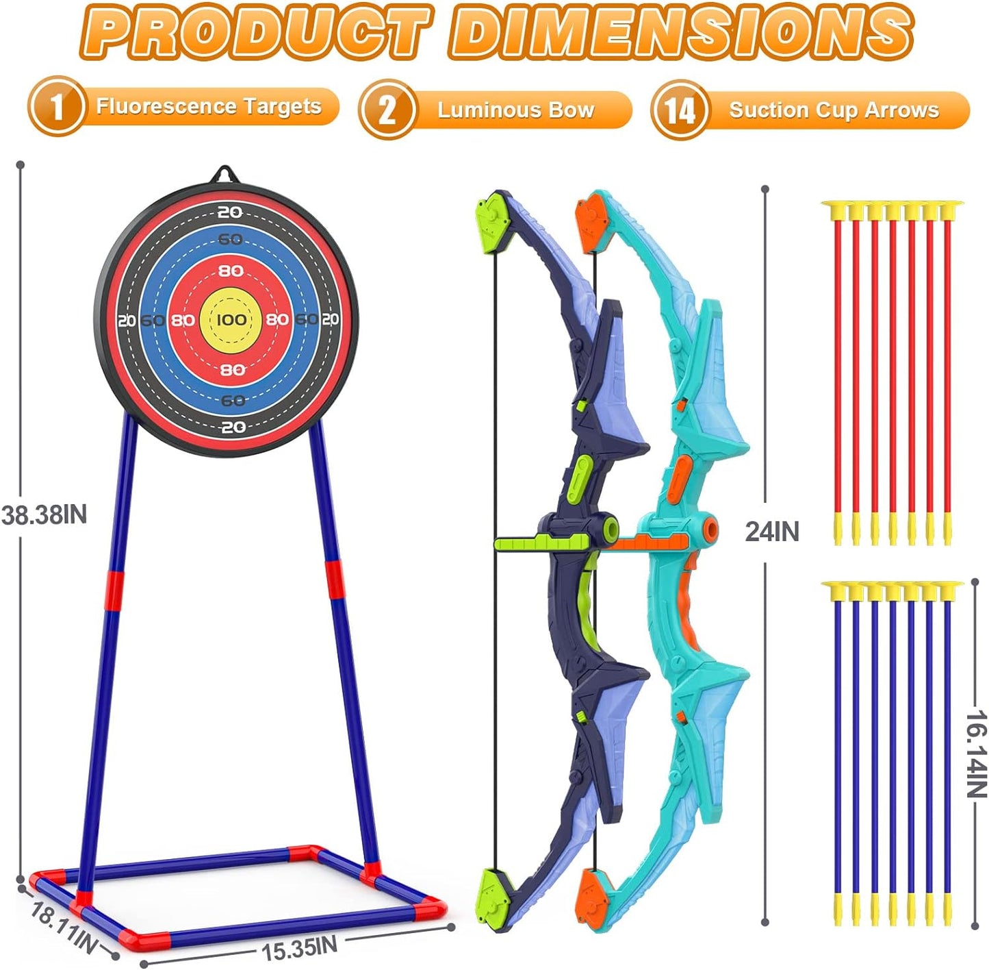 2 Pack Bow and Arrow Set for Kids, Light Up Archery Set with 14 Suction Cup Arrows, Archery Targets Outdoor Games for Kids Ages 4-8 8-12, Birthday Gifts Toys for 5 6 7 8 9 10 11 12 Year Old Boys Girls Nirvana Guru