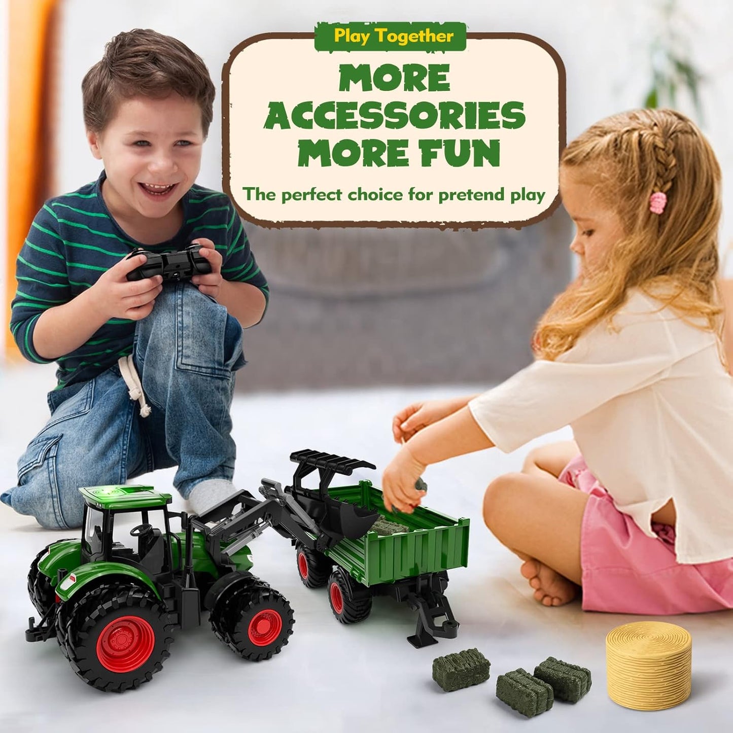 Remote Control Tractor Toy, Kids RC Tractor Set & Truck and Trailer Front Loader - Metal Car Head/8 Wheel/Light, Toddlers Farm Vehicle Toys for 3 4 5 6 7 8 9 Year Old Boys Girls Birthday Gift Nirvana Guru