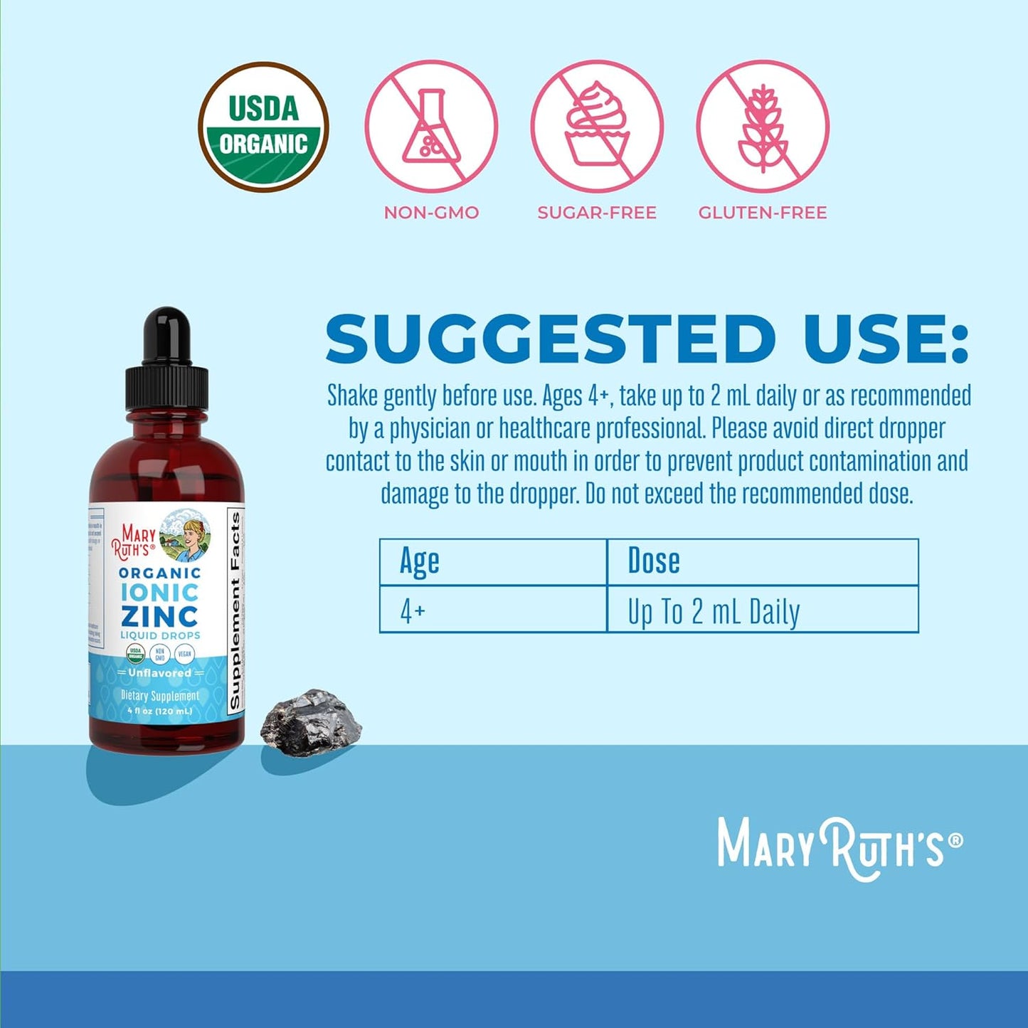 MaryRuth Organics Zinc Supplement for Immune Support, Immune Support Supplement for Kids, Ages 4-13, Zinc Sulfate, Vegan, USDA Organic, Glycerin Based, 2 Fl Oz - Nirvana Guru