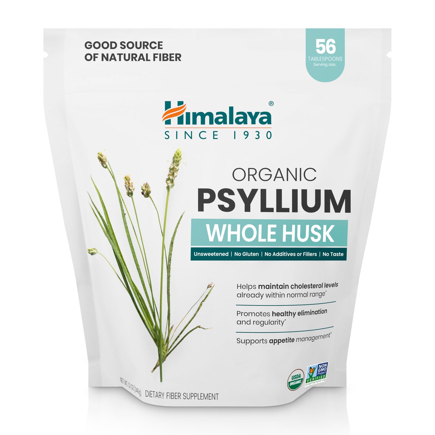 Himalaya Organic Psyllium Whole Husk, Natural Daily Fiber Supplement, Regularity, Appetite Management, USDA Certified Organic, Non-GMO, 56-Tablespoon Supply, Unflavored, 12 Oz - Nirvana Guru