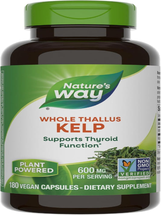 Nature's Way Kelp, Supports Thyroid Function*, 600 mg per Serving, Non-GMO Project Verified, 180 Capsules (Packaging May Vary) - Nirvana Guru