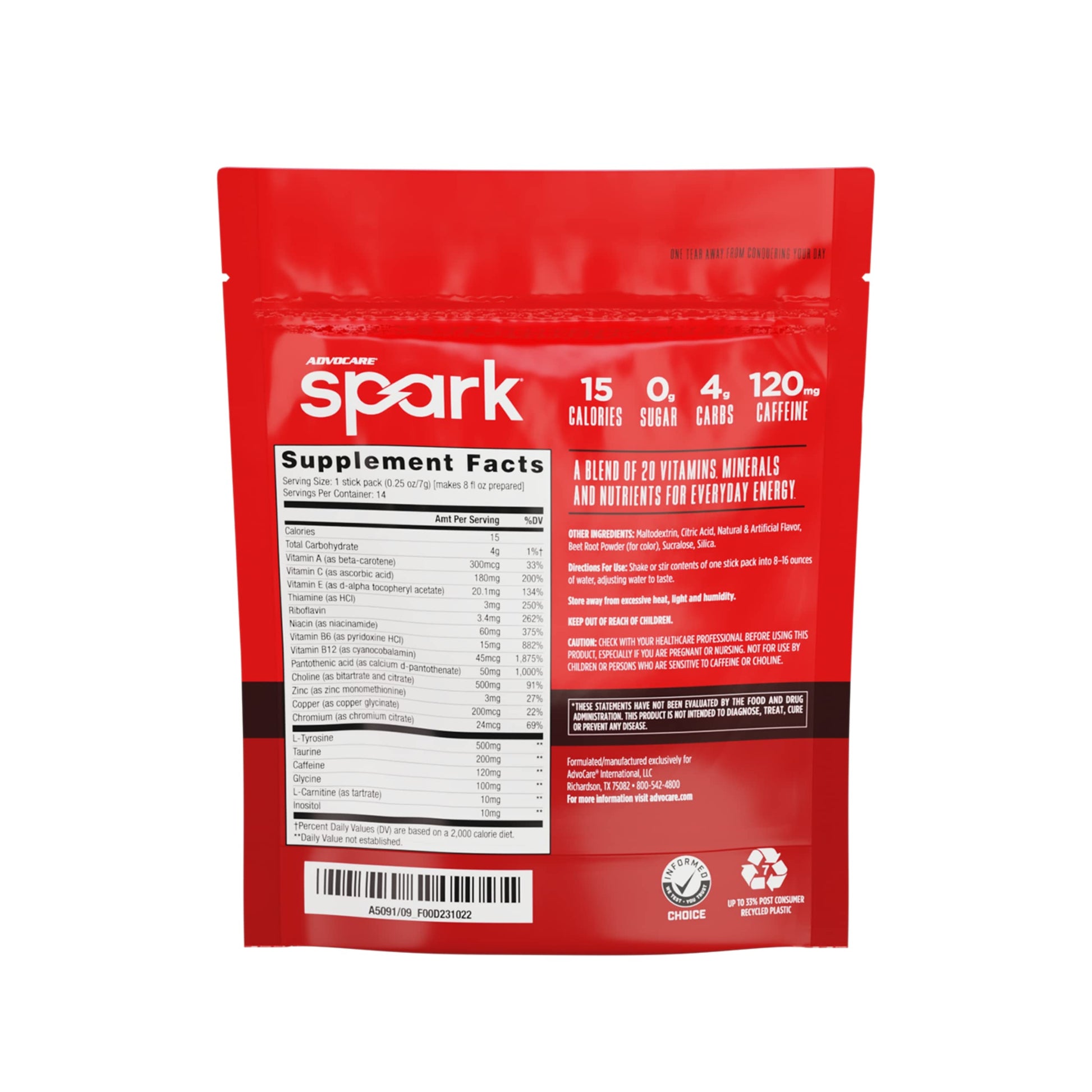 AdvoCare Spark Vitamin & Amino Acid Supplement - Focus & Energy Drink Powder Mix with Vitamin A, B-6, C & E - Also Includes L-Carnitine & L-Tyrosine - Fruit Punch - 10.5 oz Nirvana Guru
