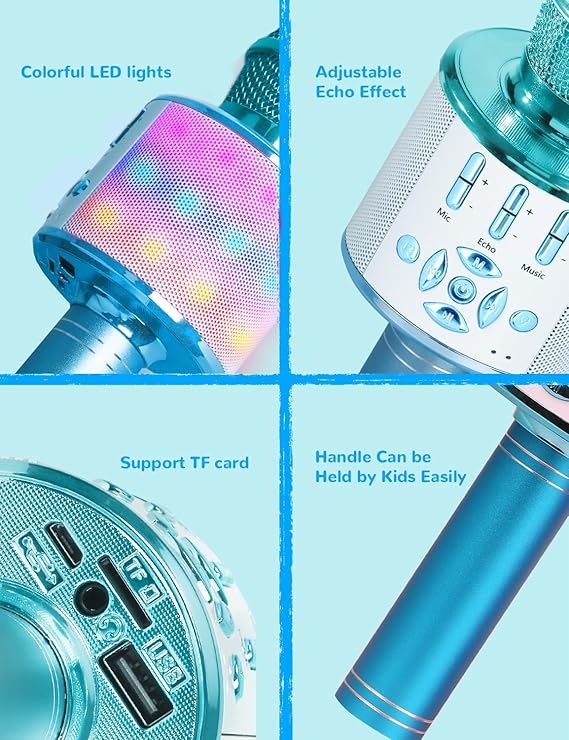 Amazmic Kids Karaoke Microphone Machine Toys for Girls Bluetooth Microphone with LED Light, Birthday Gift for Girls Boys 3 4 5 6 7 8 9 10 11 12 Year Old Kids Toys(Blue) nirvanaguru