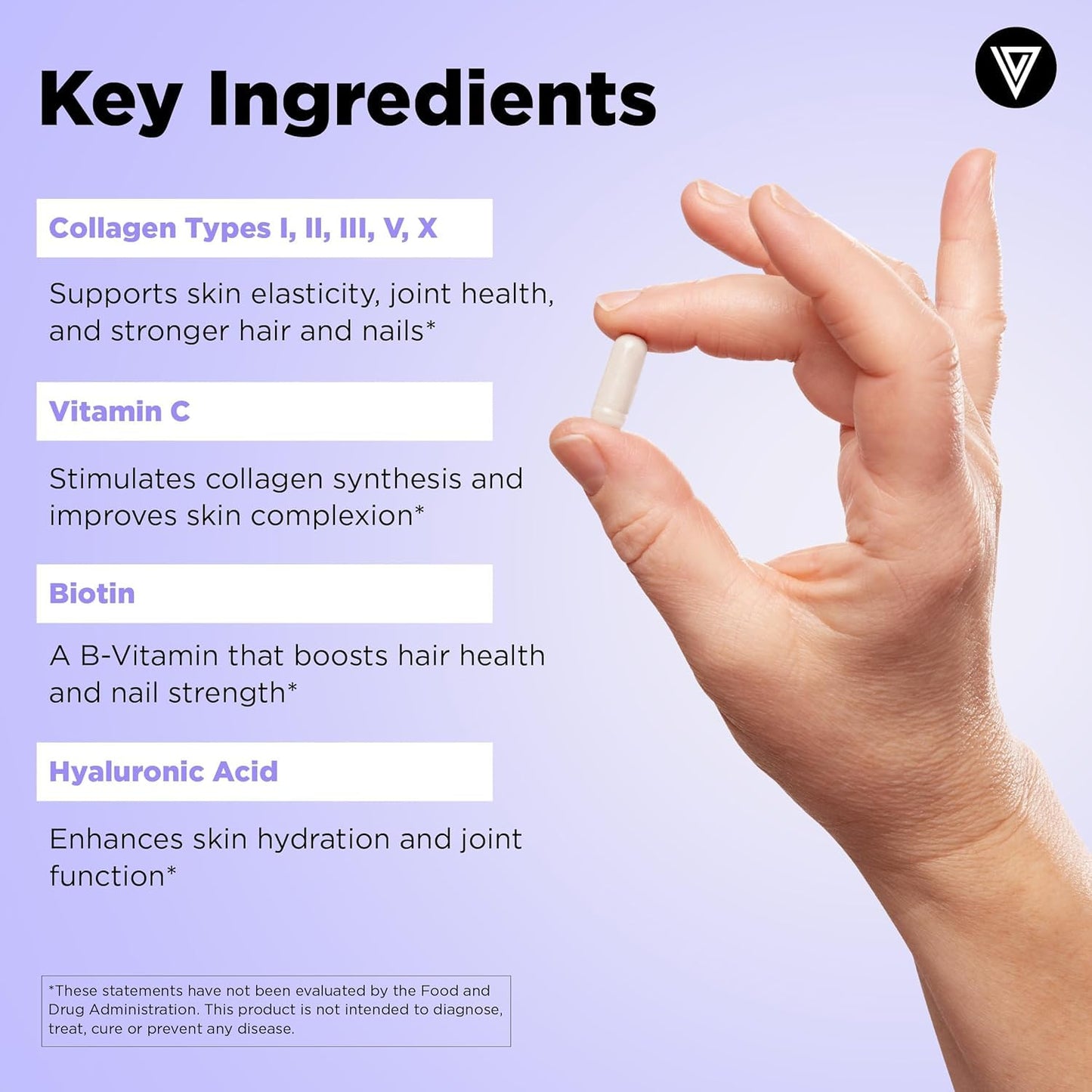 Vital Vitamins Multi Collagen for Women & Men - Type I, II, III, V, X - Grass Fed, Non-GMO - 150 Capsules