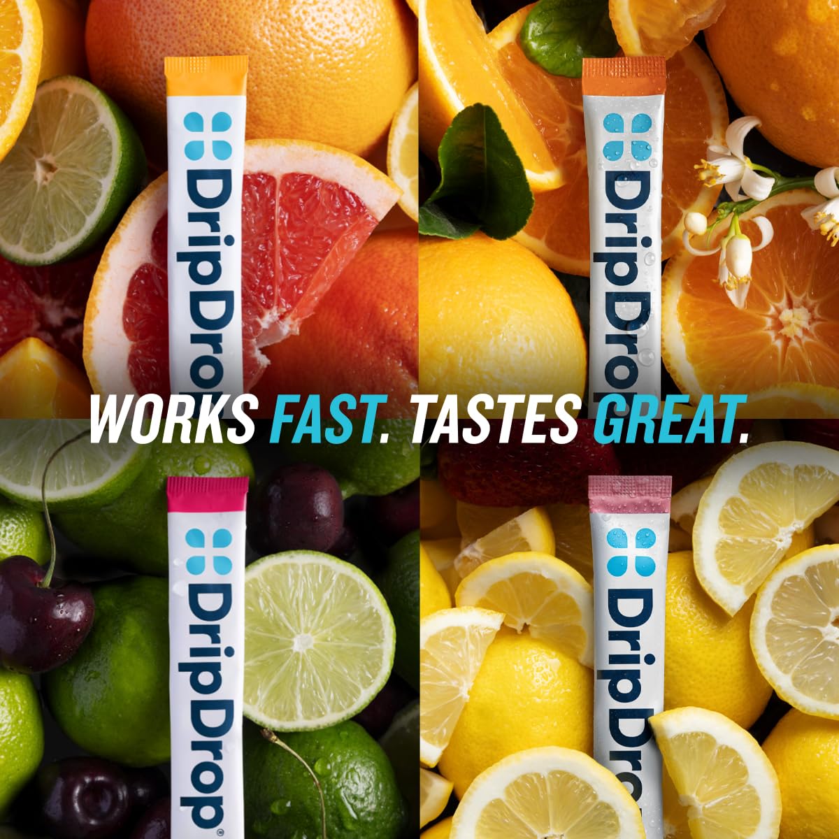 DripDrop Sugar Free Hydration Packets - Zero Classic Variety Pack - Single Serve Electrolytes Powder Drink Mix - Lemon Lime, Watermelon, Peach, Passion Fruit - Non-GMO, Gluten Free, Vegan - 32 Sticks