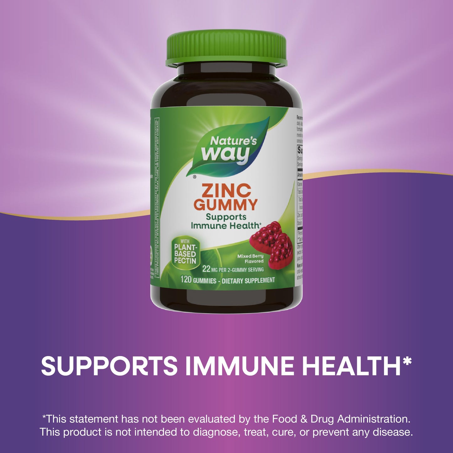 Nature's Way Zinc Gummies, Daily Immune Support Gummies*, 100% Daily Value Zinc per Gummy, Mixed Berry Flavored, 120 Gummies - Nirvana Guru