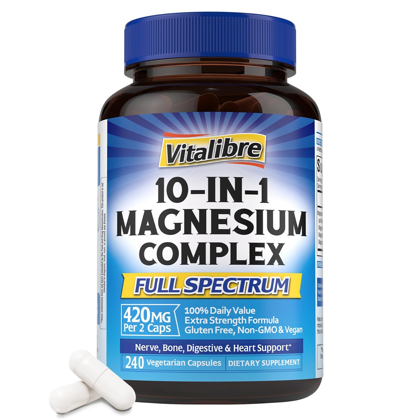 10 in 1 Magnesium Complex, 420mg Elemental Magnesium | Ultra Strength, Max Absorption | Chelated Magnesium Supplement for Sleep, Nerves & Heart Health | Non-GMO, 120 Vegan Capsules Nirvana Guru
