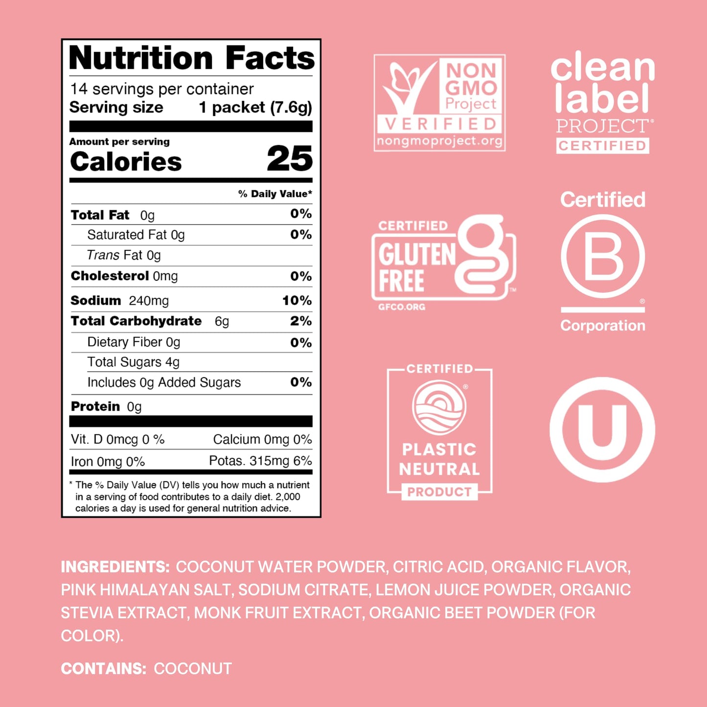 Cure Hydration | Plant-Based Electrolyte Drink Mix | No Added Sugar | FSA & HSA | Dehydration Relief Powder Made with Coconut Water | Non-GMO | Vegan | Pouch of 14 Packets - Berry Pomegranate
