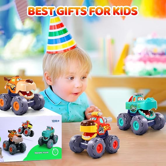 Car Toys for 1 Year Old Boy Gifts, Pull Back Monster Truck Toy Cars for Toddlers 1-3, 1 2 3 One Year Old Boy Birthday Gift 1st Vehicles Kids Stocking Stuffers Toddler Baby Boys Toys 12-18 Months nirvanaguru