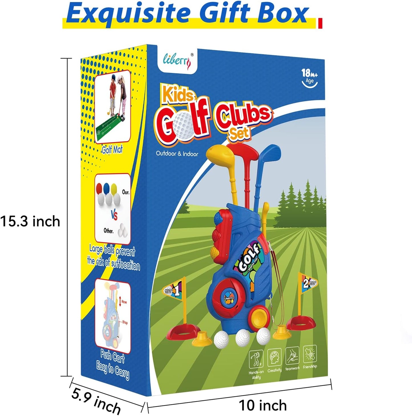 Liberry Toddler Golf Set with Putting Mat for 2 3 4 5 Years Old Boys Girls, Upgraded Kids Golf Cart with Unique Shoulder Strap Design, Indoor and Outdoor Golf Toys Nirvana Guru